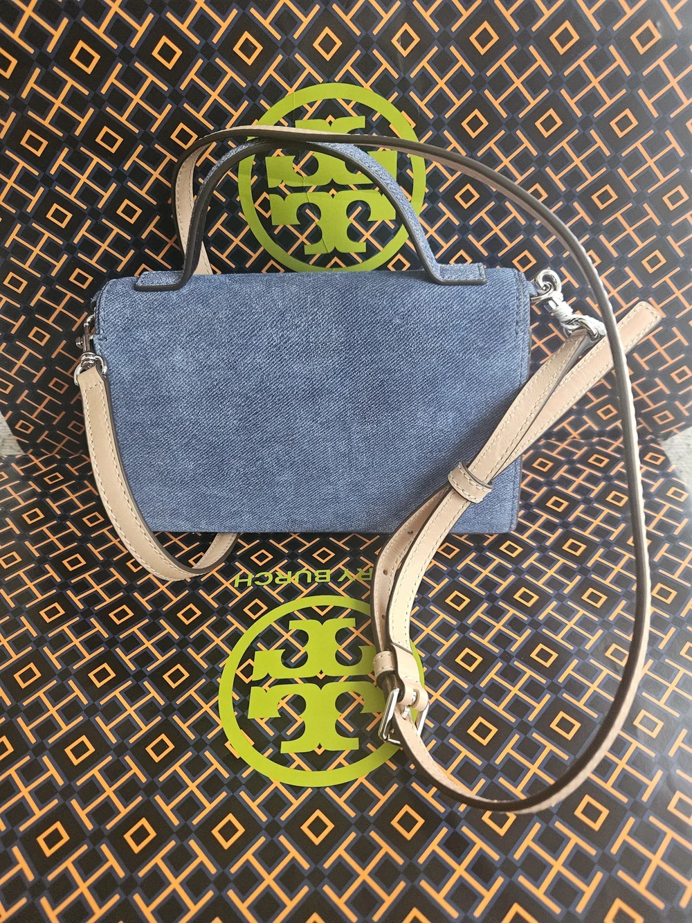 Tory Burch Emerson Denim Suede Mini Top-Handle Crossbody Bag 175798